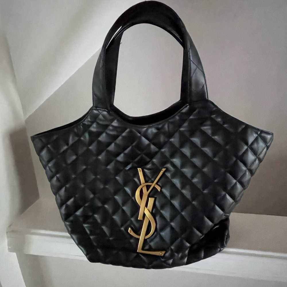 Yves Saint Laurent Black Quilted Tote with Glossy Finish